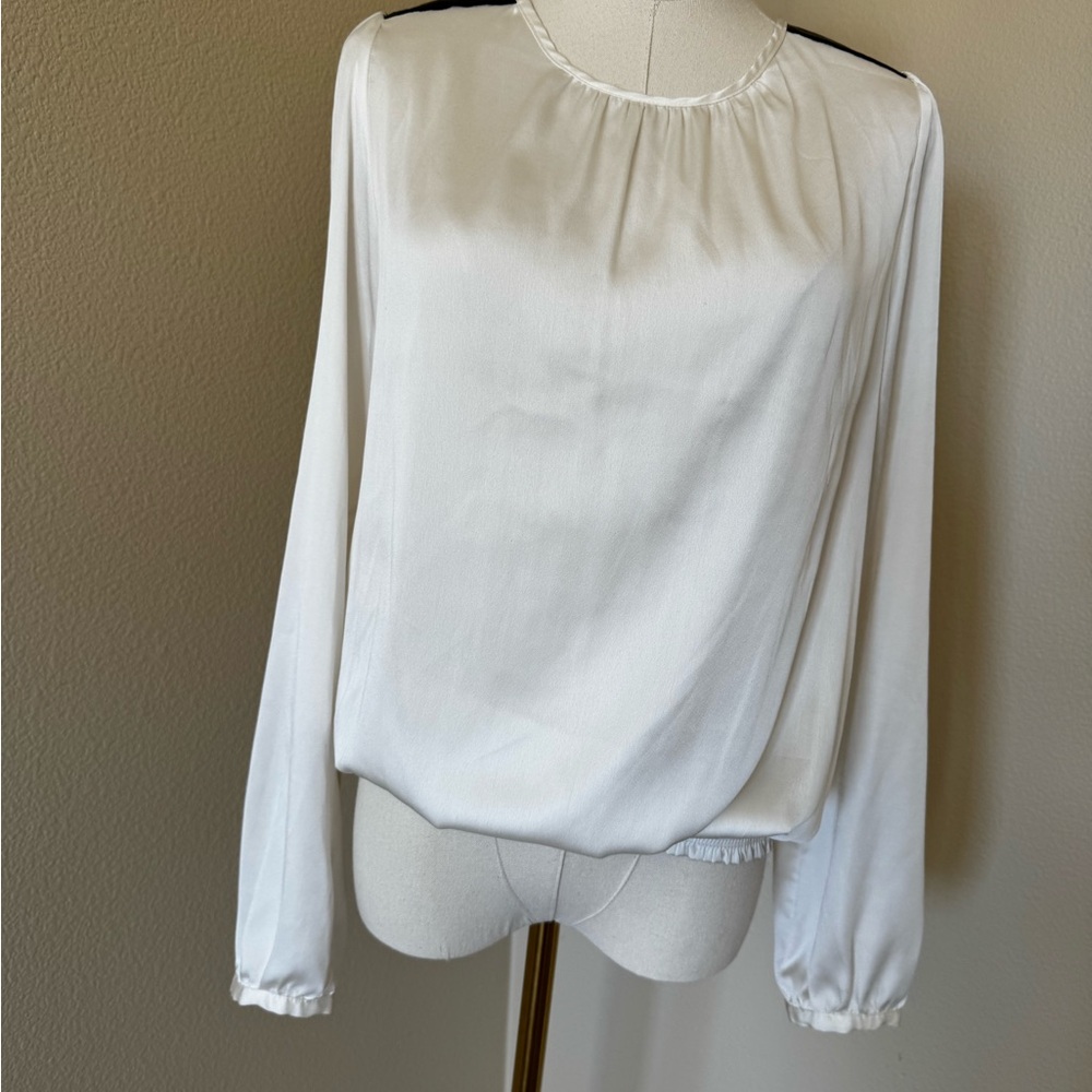 The Limited Ivory Blouse with Faux-Leather Shoulder Detail – Size S